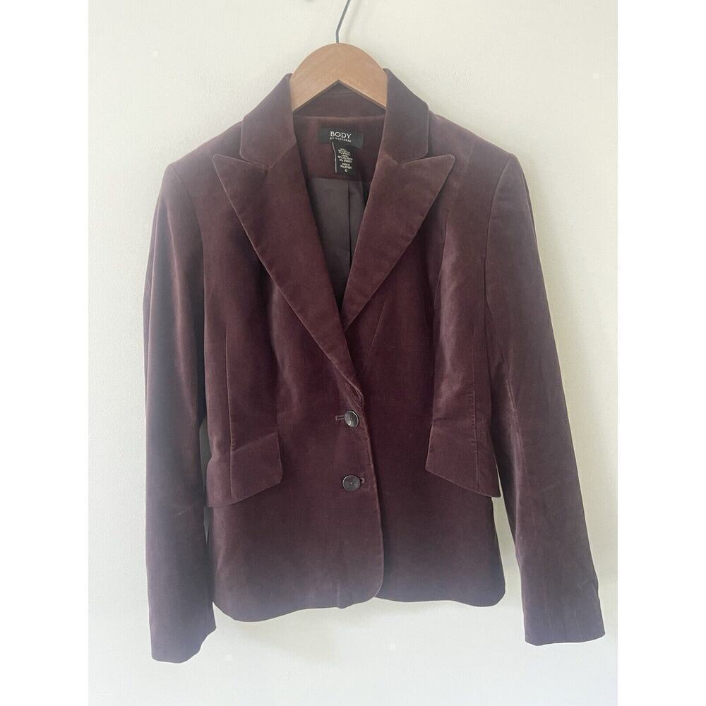 Body By Victoria Womens Size 6 Burgundy Velvet Blazer Preppy Academia Jacket